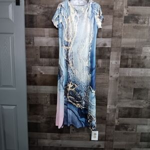 Blue Embellished Tiered Maxi Dress